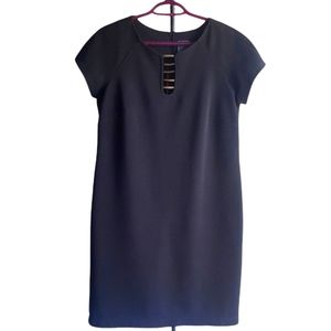 GABBY SKYE black horizontal ribbed metallic keyhole shift dress Size 8